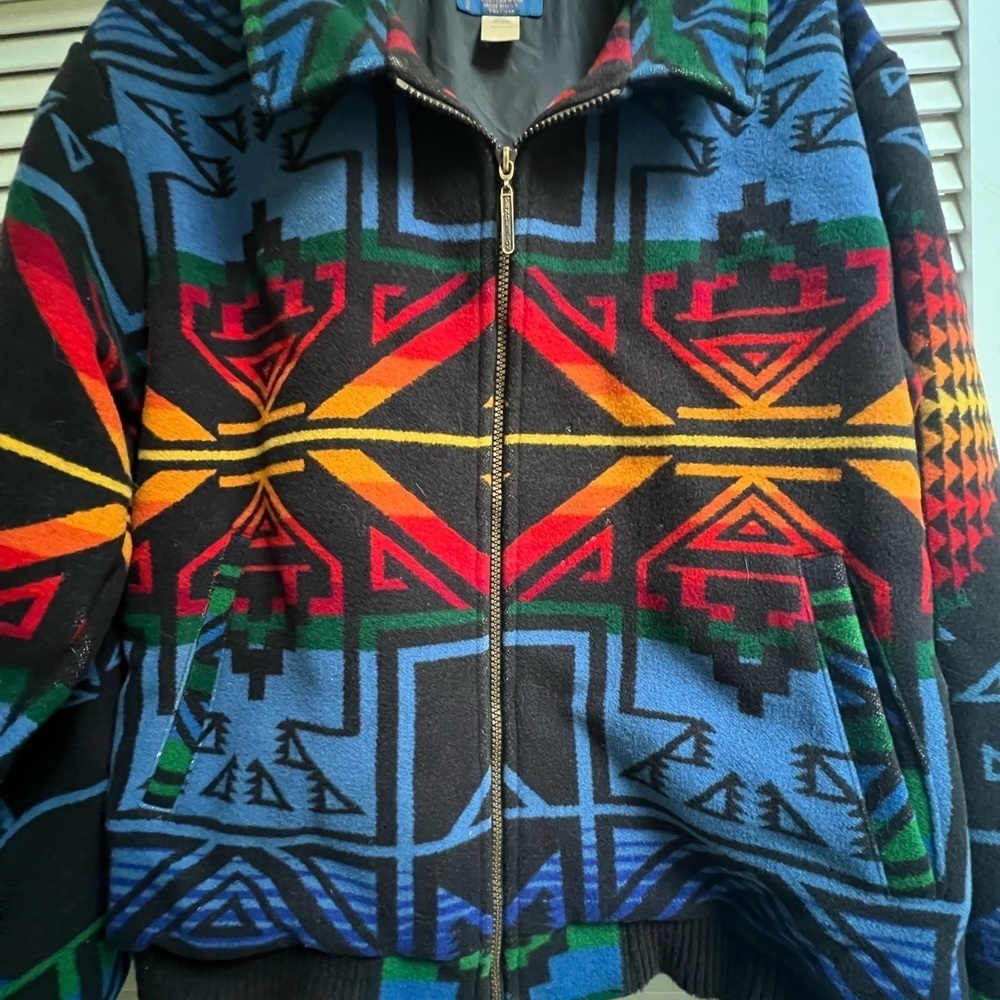 Vintage Aztec Print PENDLETON Women’s Sz L Wool Bomber Jacket Rare - Picture 6 of 16